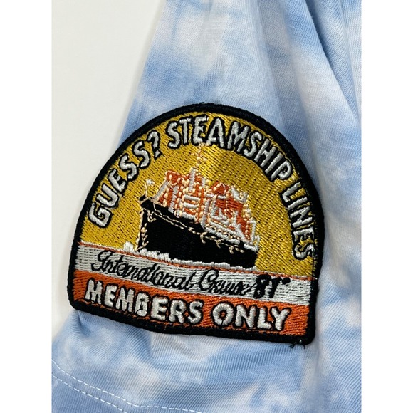 GUESS Designer T Shirt Tie-Dye Blue with Unique Patches Unisex‎ Sz Small - Picture 6 of 10